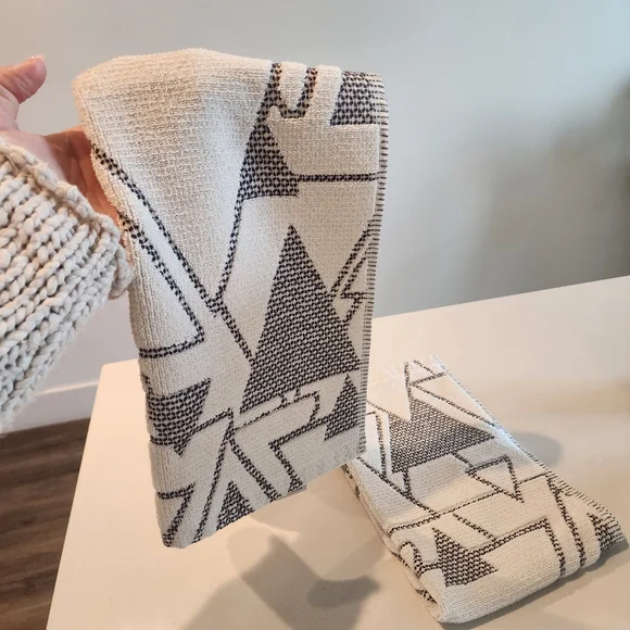 SET OF TWO Blayne Ivory And Black Abstract Geo Hand Towels - Picture 2 of 8